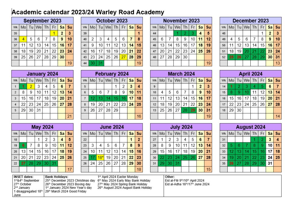 Term Dates | Warley Road Academy