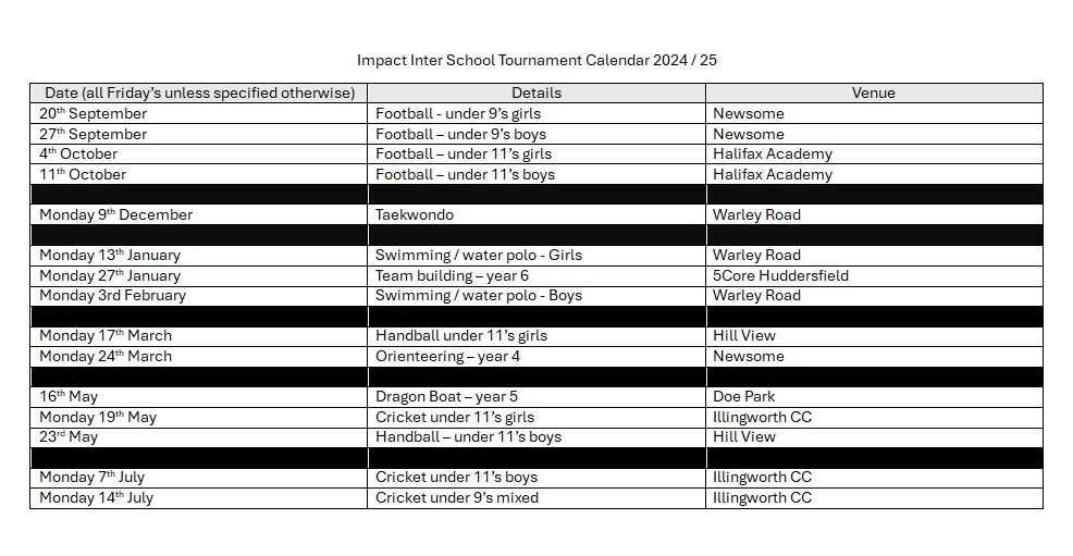 Tournaments Calendar